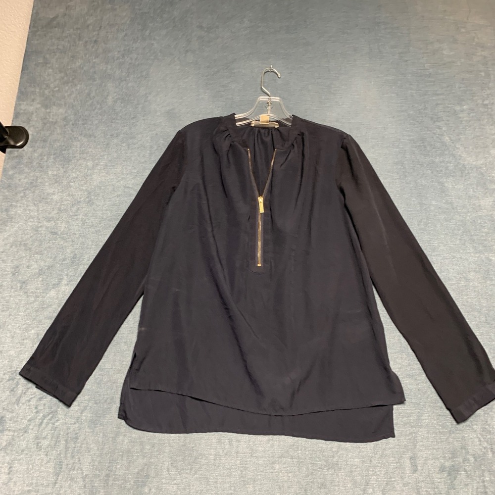 Michael Kors Blouse Top Womens 6 Black Quarter Zip High Low Hem Outdoor Collared
